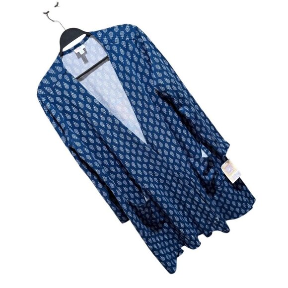 Lularoe CAROLINE Womens Size XL Blue Print Caroline Cozy Cardigan Sweater - NWT - Picture 2 of 10